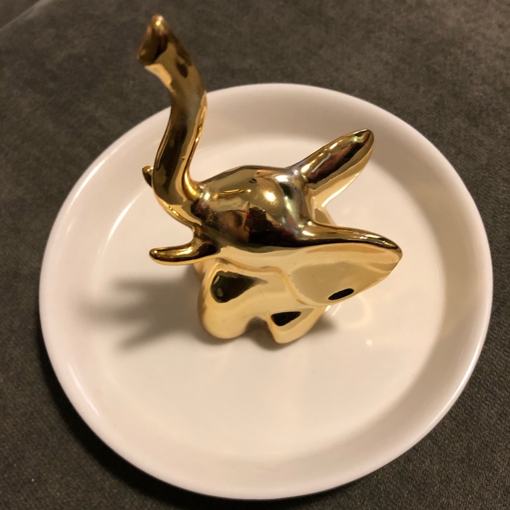 Ceramic Metal Jewelry Holder- Gold Luck Elephant